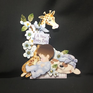 È un bambino e una giraffa, decoupage 3D, personalizzazione, fatto a mano nel Regno Unito
