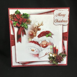 Carte decoupage 3D con Babbo Natale, pupazzo di neve e renne, Buon Natale, fatte a mano nel Regno Unito
