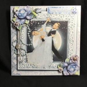 Biglietto decoupage 3D Dancing In The Moonlight, biglietto per matrimonio o anniversario, personalizzato, fatto a mano nel Regno Unito