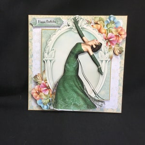 Carte de découpage 3D Art déco, danseuse, carte de style des années 1920, personnalisée, faite main au Royaume-Uni