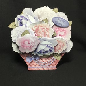 Mand met bloemen, roze en blauw, 3D-decoupagekaart, uw speciale dag, gepersonaliseerd, handgemaakt in het Verenigd Koninkrijk