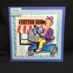 Carte humoristique, carte de magasin de tatouage, découpage 3D, personnalisé, fait main au Royaume-Uni