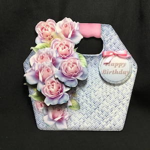Biglietto decoupage 3D a forma di borsa, personalizzato, per il tuo giorno speciale, festa della mamma, biglietto di compleanno, fatto a mano nel Regno Unito