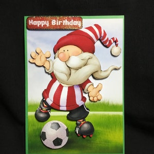 Voetbalkabouterkaart, 3D-decoupage, verjaardagskaart, handgemaakt in het VK