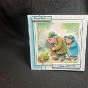 Lassen Sie ihn nicht ziehen, älteres Paar, männliche Geburtstagskarte, 3D-Decoupage-Karte, personalisiert, handgemacht in Großbritannien