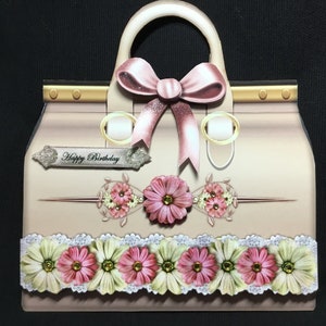 Biglietto decoupage 3D a forma di borsetta, biglietto con margherita, personalizzato, biglietto di compleanno, fatto a mano nel Regno Unito