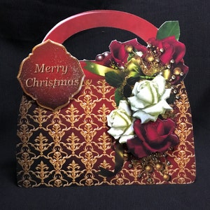 Carte de découpage 3D en forme de sac à main de Noël, personnalisée, carte de Noël, faite main au Royaume-Uni