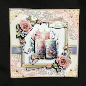 Kerzen und Blumen, 3D Decoupage Karte, alles Gute zum Geburtstag, personalisiert, handgefertigt in Großbritannien