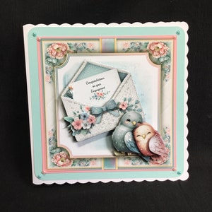 Carte de fiançailles tweeting deux coeurs, carte d'anniversaire, carte de découpage 3D, personnalisée, faite main au Royaume-Uni