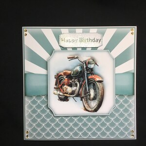 Vintage motorkaart, Vaderdag, Verjaardagskaart, 3D-decoupage, handgemaakt in het Verenigd Koninkrijk