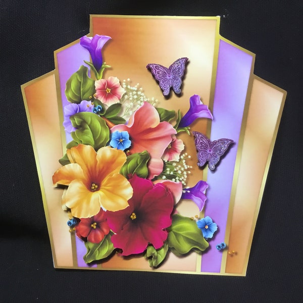 Vibrant Floral Art Deco 3D Decoupage Card, 1920’s Style Card,Personalised, Handmade In The UK