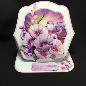 Pale Lilac Floral Easel Card, 3D Decoupage Card, gepersonaliseerd, handgemaakt in het Verenigd Koninkrijk