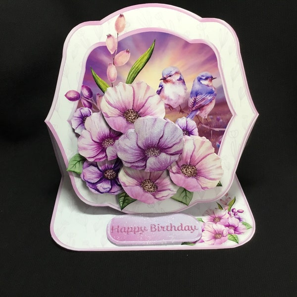 Pale Lilac Floral Easel Card, 3D Decoupage Card, Personalised, Handmade In The UK