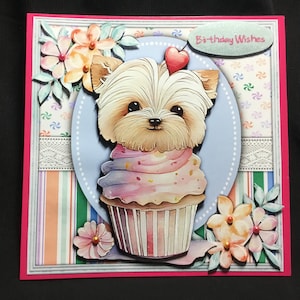 Puppycupcake, 3D-decoupagekaart, gepersonaliseerd, handgemaakt in het Verenigd Koninkrijk
