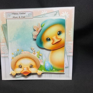 Cartão de decoupage 3D com dois patos atrevidos fofos, personalizado, cartão de Páscoa ou cartão de aniversário, feito à mão no Reino Unido