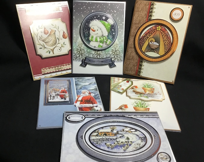 Pack Of Six Traditional Christmas Cards, Handmade In The UK