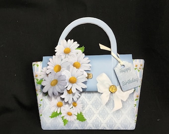 Handmade 3D Daisy Handbag Card: Personalised Birthday or Mother's Day