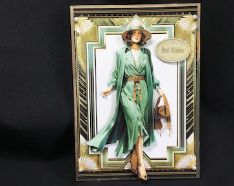 Vintage Card, 1920’s Style Card, Green, Personalised,Handmade In The UK