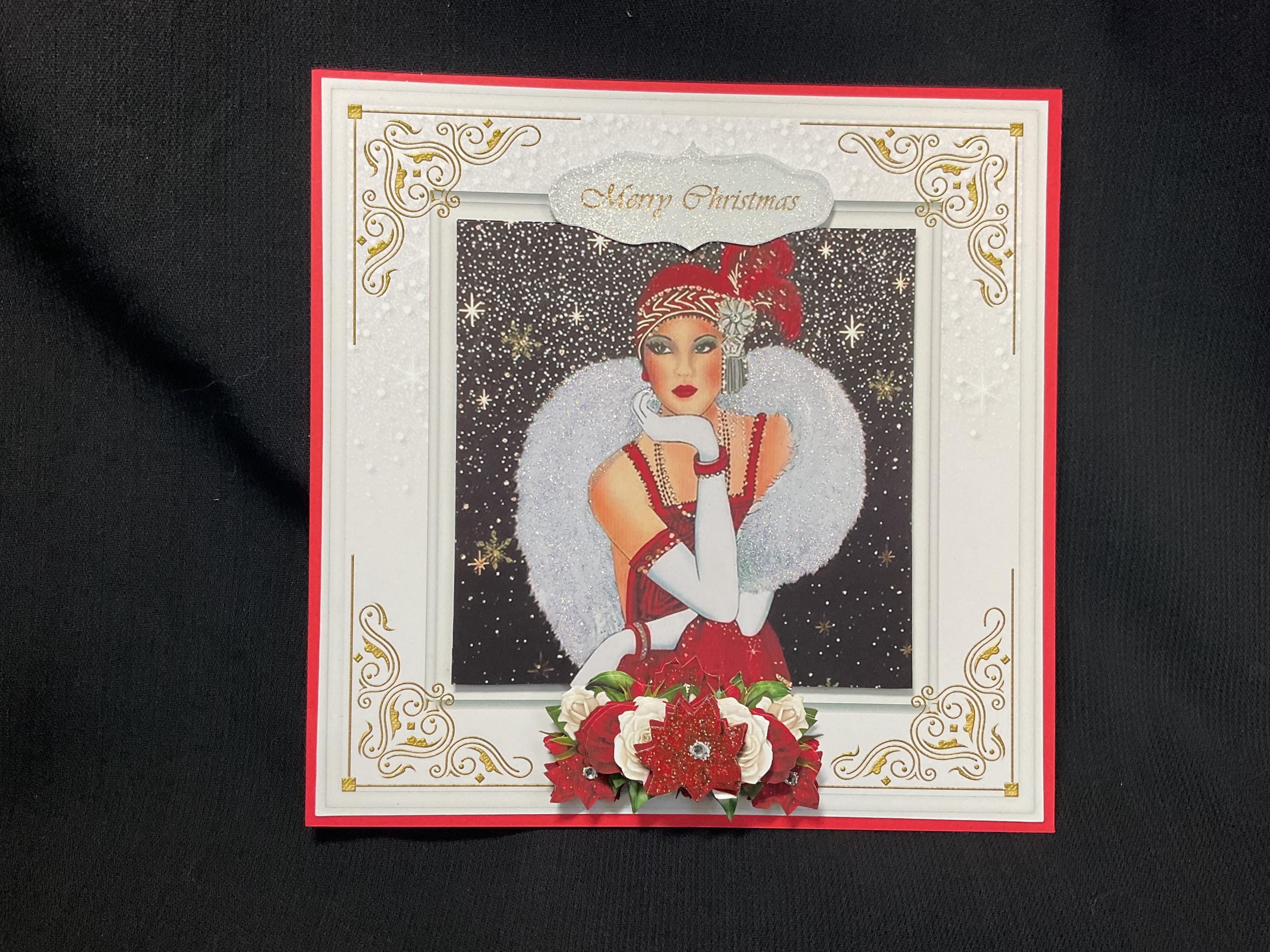 Art Deco Weihnachtskarte Mit Enkelin – 8 Seiten, 300x195 Mm – Mit Silberfolie & Glitzer