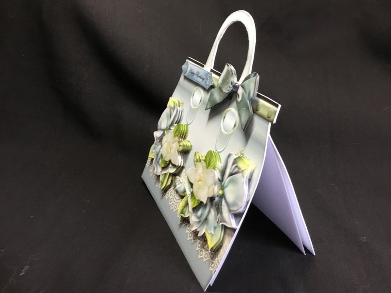 Handbag Shaped 3D Decoupage Card, Blue and White, Personalised