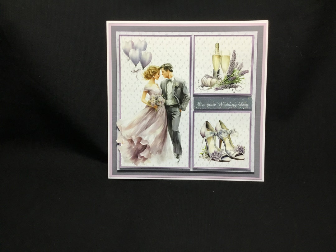 Handmade 3D Decoupage Wedding Card: Grey & Lilac, Personalized - Etsy UK