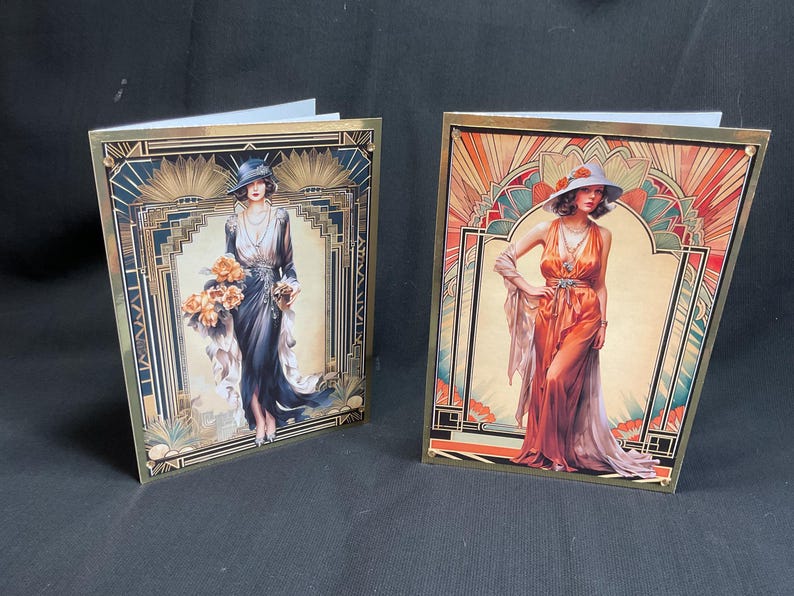 Handmade Art Deco Card Pair: 1920s Style, Black & Gold - Etsy