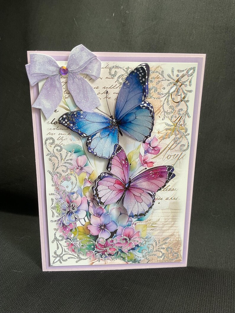 3D Butterfly Birthday Card: Handmade Decoupage, Glitter Detail - Etsy