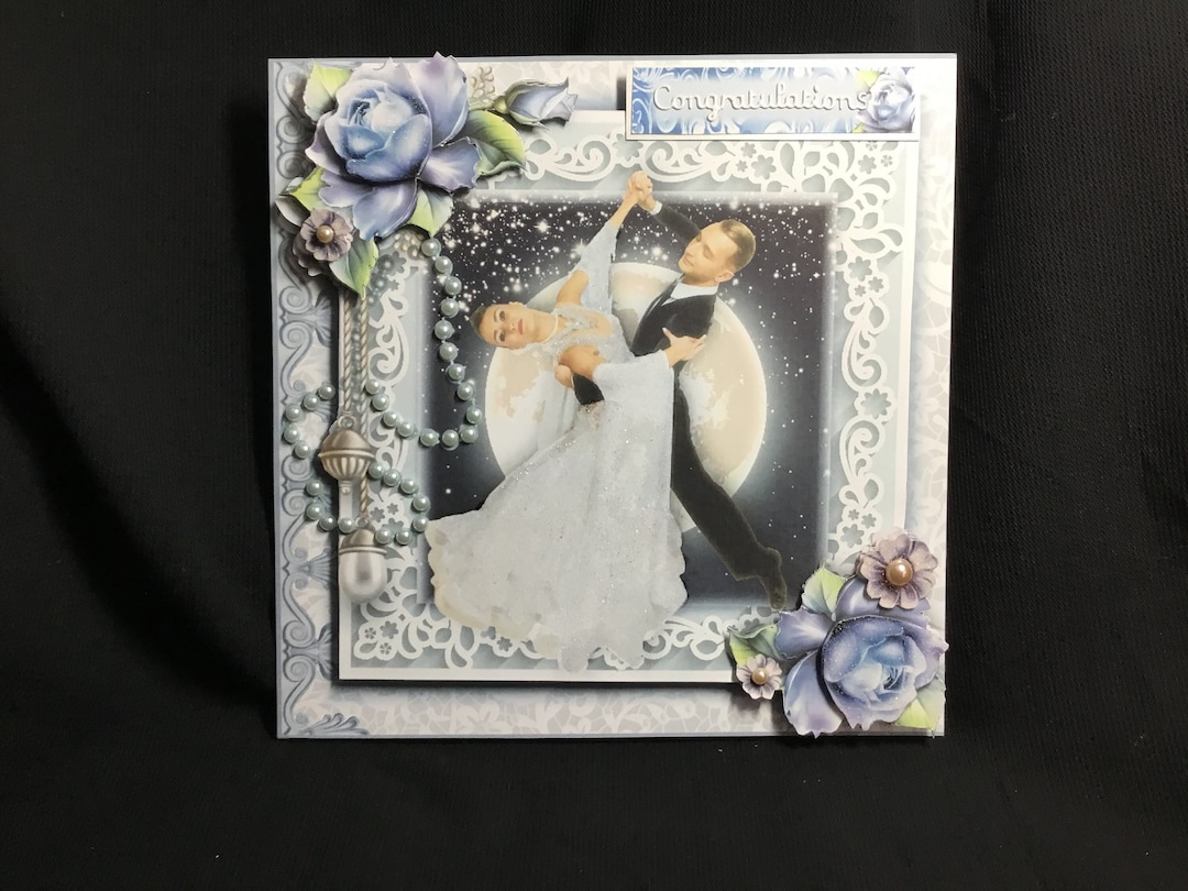 3D Decoupage Wedding Card: Dancing in Moonlight, Handmade UK - Etsy
