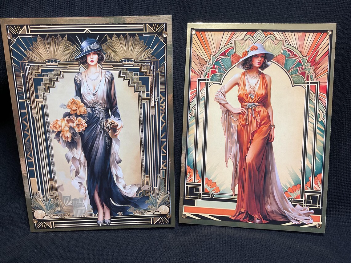 Handmade Art Deco Card Pair: 1920s Style, Black & Gold - Etsy