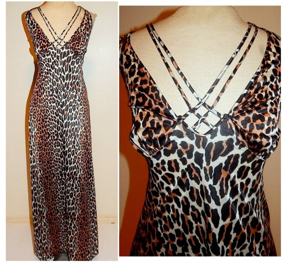 Vintage 70's Novelty LEOPARD Print Caged Neckline