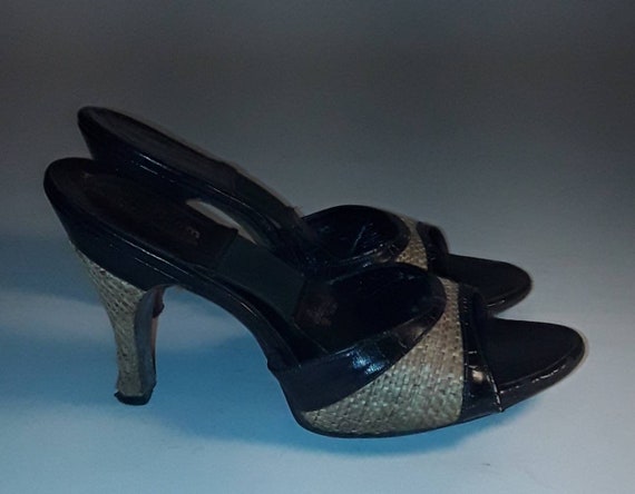 Vintage 50's RAFFIA Leather Springolator Mules Heels | Etsy