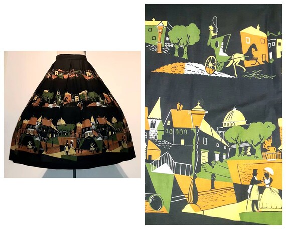 Vintage 50's NOVELTY Print Victorian Kitsch Scene