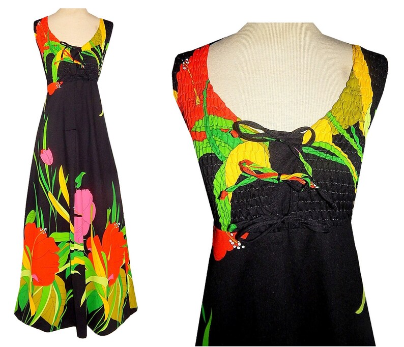 Vintage 60's WALTAH CLARKE Tropical Hawaiian Print Maxi | Etsy