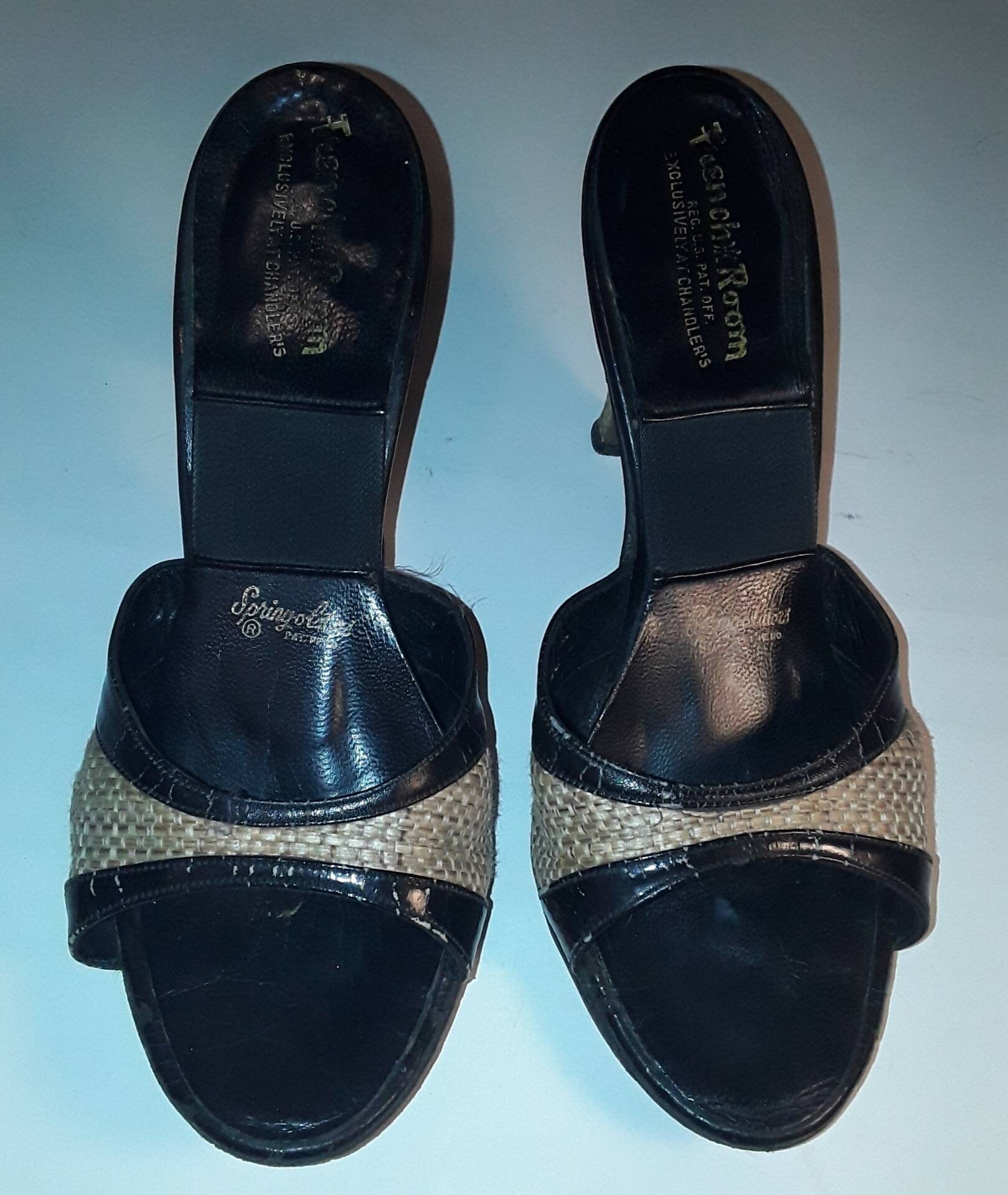 Vintage 50's RAFFIA Leather Springolator Mules Heels | Etsy Canada