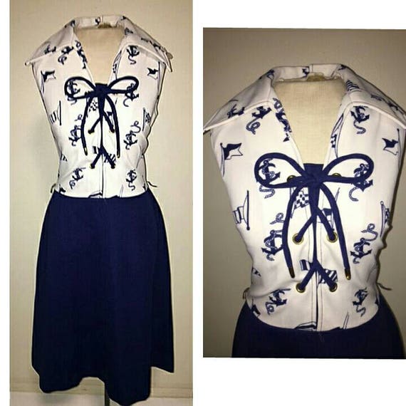 Vintage 60's Navy Nautical Novelty Print Scooter D