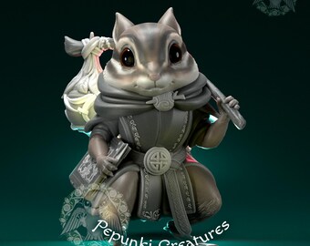 Chipmunk Traveller -Tabletop or Display - Resin Print, TTRPG, Pepunki, DnD Miniatures, Anime Figure, Garage Kit, Fantasy, Model Painting,
