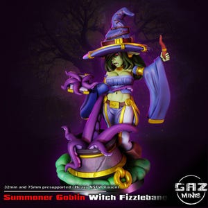 Summoner Goblin Witch Fizzlebang - 32mm/75mm, Resin Print, Gaz Minis, Waifu, Anime Figure, Garage Kit, DnD Miniatures, Display Pinup, nsfw,