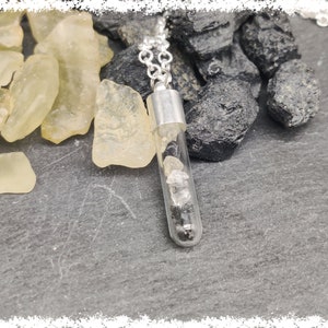 STARDUST DOUBLE TEKTITE Pendant Vial | Gemstone Pendant, Healing Crystal Necklace, Moldavite Jewelry, Crystal Jewelry, Libyan Desert Glass