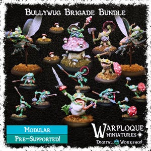 Ejército de ranas Boggard de la Brigada Bullywug / Miniaturas de fantasía impresas en 3D para DnD, reglas de una página, juegos de guerra / Figuras de resina, Oldhammer, TTRPG