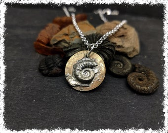 AMMONITE NECKLACE SILVER & Brass | Soldered Pendants , Fossil Necklace, Brass Jewelry, Ammonite Jewelry, Earthy Jewelry, Fossil Specimen