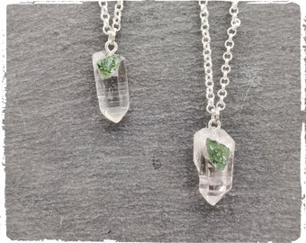 CZECH MOLDAVITE & QUARTZ Pendant | Gemstone Pendant, Healing Crystal Necklace, Moldavite Jewelry, Raw Crystal Necklace, Crystal Jewelry,