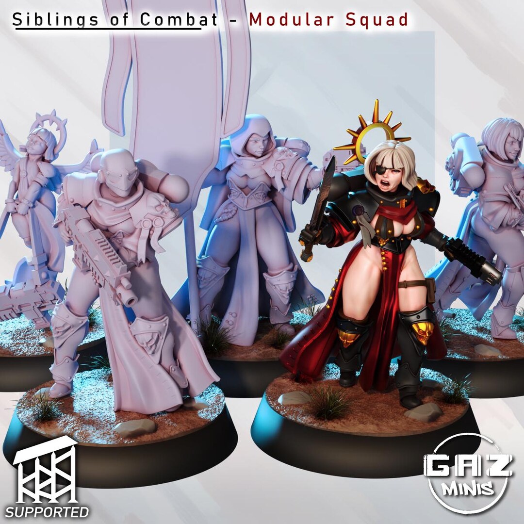 Siblings of Combat Squad 32mm 3D Printed, Waifu, Anime Figure, Battle
