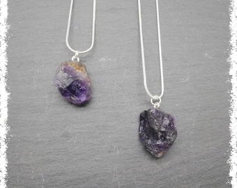 Raw Amethyst Crystal Pendant | Silver Necklace, Wiccan Jewelry