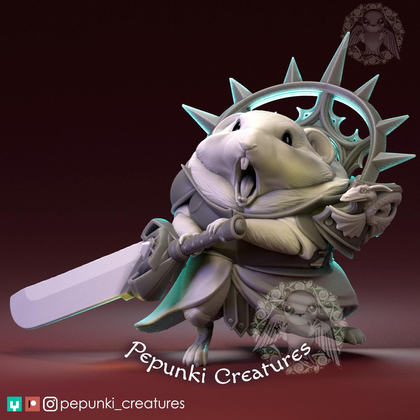 Pika Cleric Warrior - Tabletop or Display - Resin Print, TTRPG, Pepunki, DnD Miniatures, Anime Figure, Garage Kit, Fantasy, Model Painting,