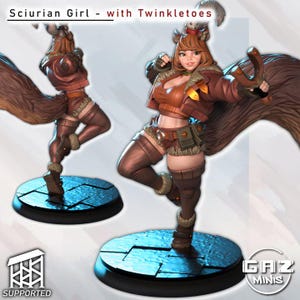 Sciurian Girl with Twinkletoes - 32mm/75mm -  Resin Print, Waifu, Gaz Minis, Anime Figure, Garage Kit, Fantasy, DnD Miniatures, nsfw
