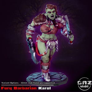 Karol, Fury Orc Barbarian - 32mm/75mm - Gaz Minis, Resin Print, Waifu, Garage Kit, DnD Miniatures, Display Pinup, nsfw, Model Painting