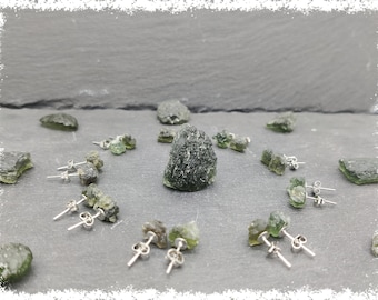 CZECH MOLDAVITE EARRINGS | Tektite | Gemstone Earring, Healing Crystal Earrings, Moldavite Jewelry, Raw Crystal Earring, Crystal Jewelry