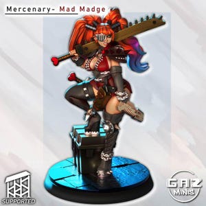 Mad Madge Mercenary - 32mm/55mm -  Gaz Minis, Resin Print, Waifu, Anime Figure, Garage Kit, Fantasy, DnD Miniatures, Display Pinup, nsfw,
