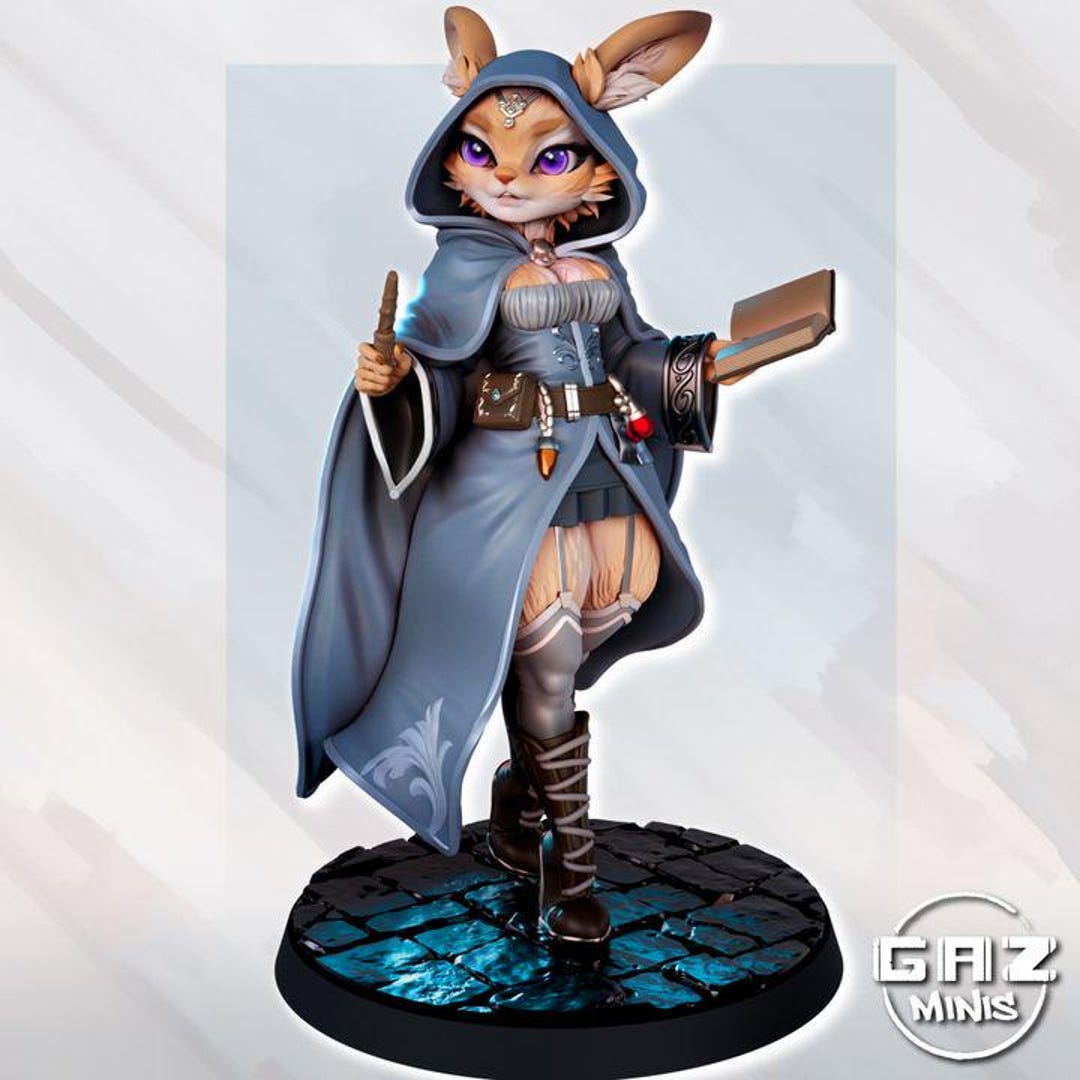 Elowen Softpaw Bunny Sorceress 32mm/75mm 3D Printed, Waifu, Anime