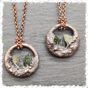 TRIPLE TEKTITE MOLDAVITE, Libyan Desert Glass | Most Powerful Moldavite Pendant | Czech Moldavite Necklace, Tektite Jewelry, Copper Necklace